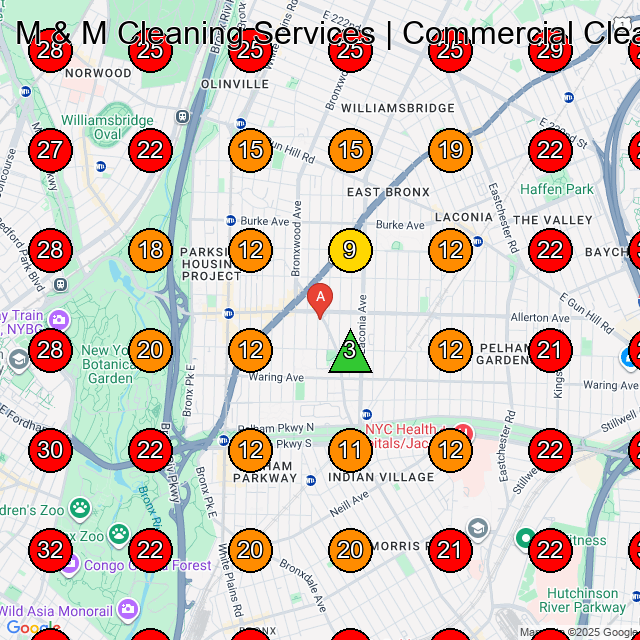 M & M Cleaning Services | Commercial Cleaning Experts GeoGrid visibility map for Commercial Cleaning Service in Bronx